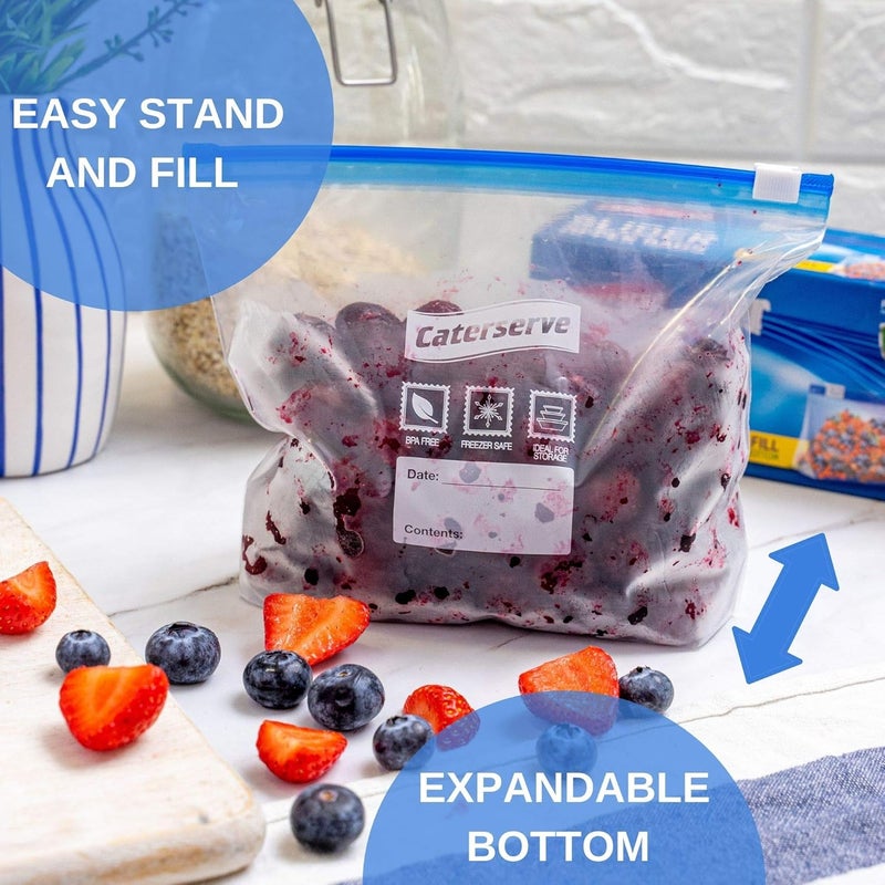 Caterserve Slider Freezer Bags – Quart 1L ziplock Bags – Resealable Food Bags for Food Storage Travel, – Stand and Fill Expandable Bottom – Freezer and Microwave Safe 30 Bags - Image 4