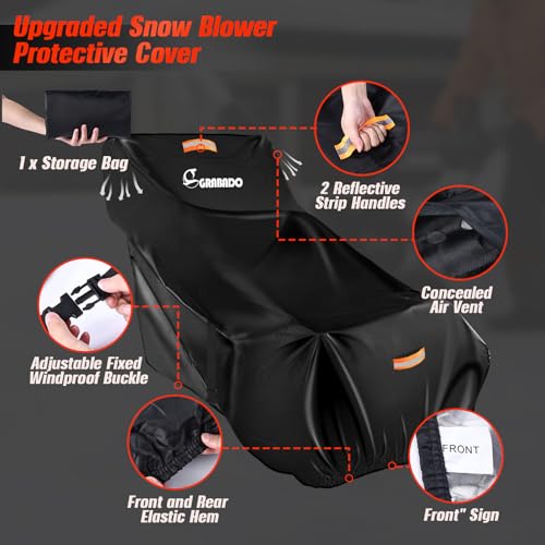 GRABADO Snow Blower Cover,Heavy Duty 840D Snowblower Covers Waterproof Outdoor with Waterproof Strip,Air Vent,2 Reflective Handles,Windproof Buckle,Universal Protective Cover for Snow Thrower Shovel Storage - Image 2
