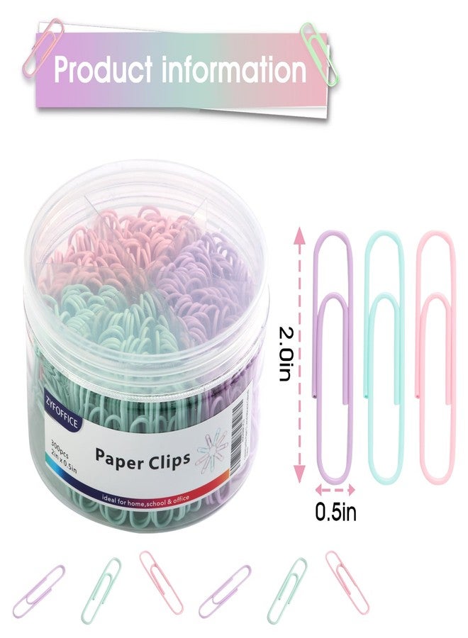 ZYFOFFICE Pastel Jumbo Paper Clips, 300pcs 2 Inch (50 mm) Paper Clip Paperclips Soft Color Clips for Paperwork Ideal for Home, School and Office Use (Pastel, 2 Inch) - Image 2