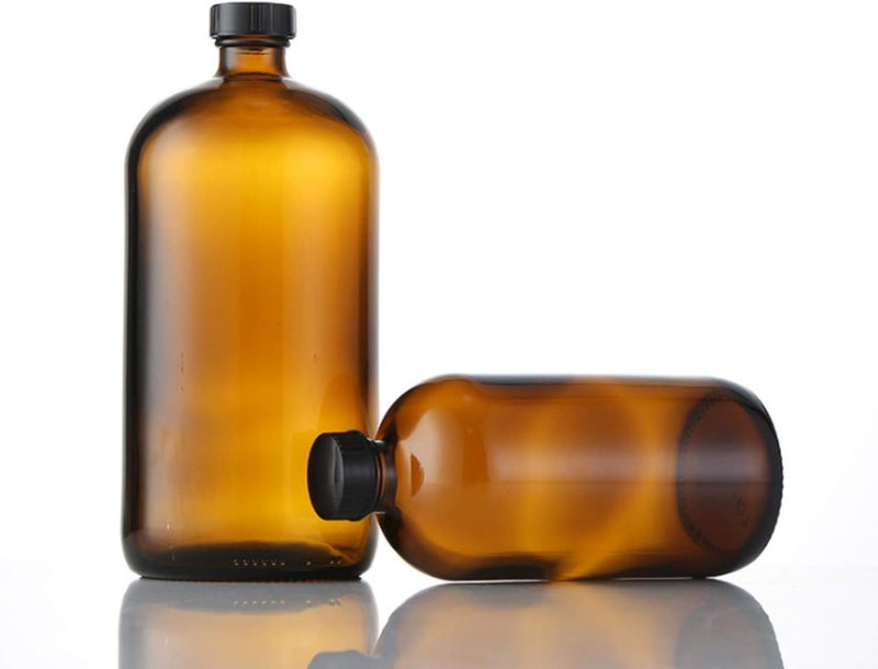 FUFU Amber Glass Bottles - 250ml Amber Glass Boston Round Bottles for Essential Oil Blends Bathroom Shampoo Lotion Container Lab Reagent Bottles with Lid 2 Pcs (500ML) - Image 4