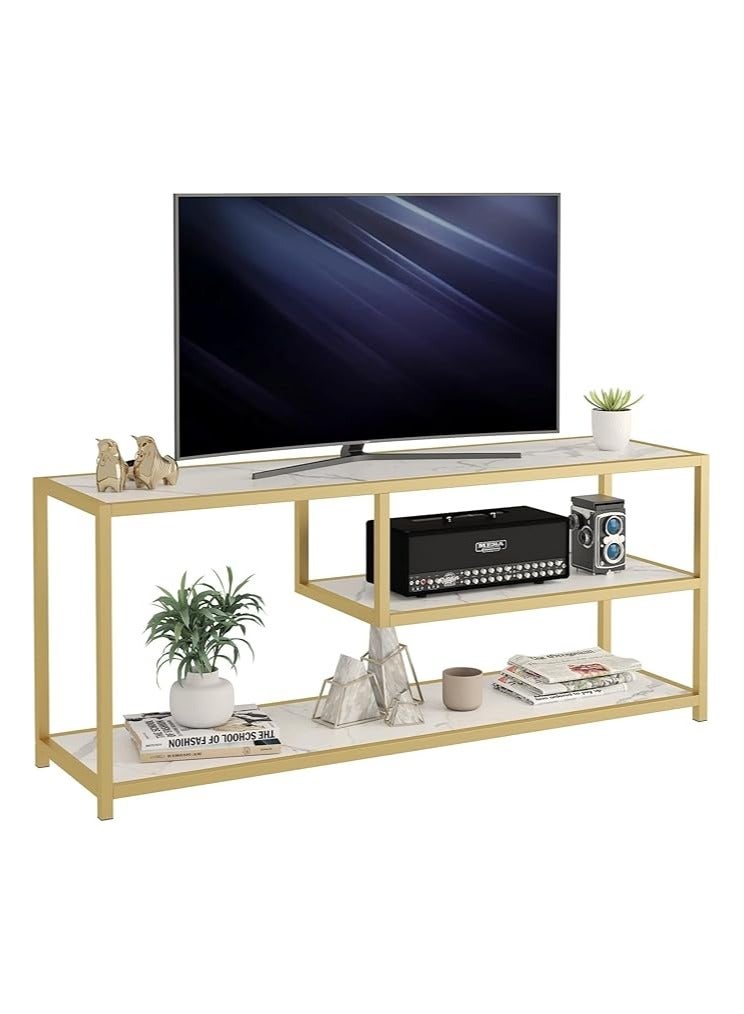 LINGWEI Modern Metal and Marble TV Stand Unit Sleek Entertainment Center with Storage Multifunctional Console Table Fits TVs up to 50 Inches - Image 1