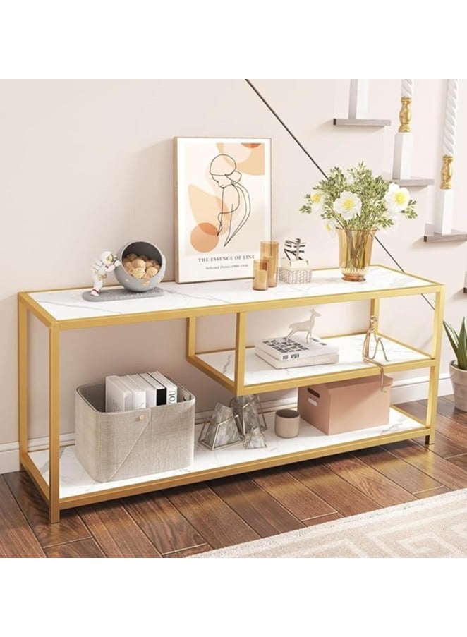 LINGWEI Modern Metal and Marble TV Stand Unit Sleek Entertainment Center with Storage Multifunctional Console Table Fits TVs up to 50 Inches - Image 2