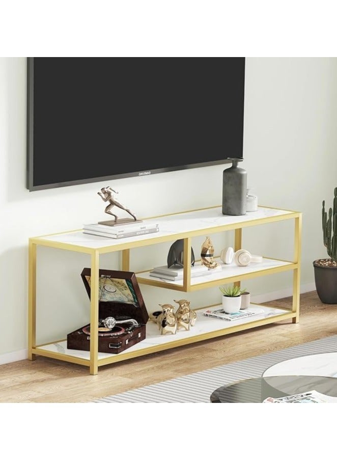 LINGWEI Modern Metal and Marble TV Stand Unit Sleek Entertainment Center with Storage Multifunctional Console Table Fits TVs up to 50 Inches - Image 3