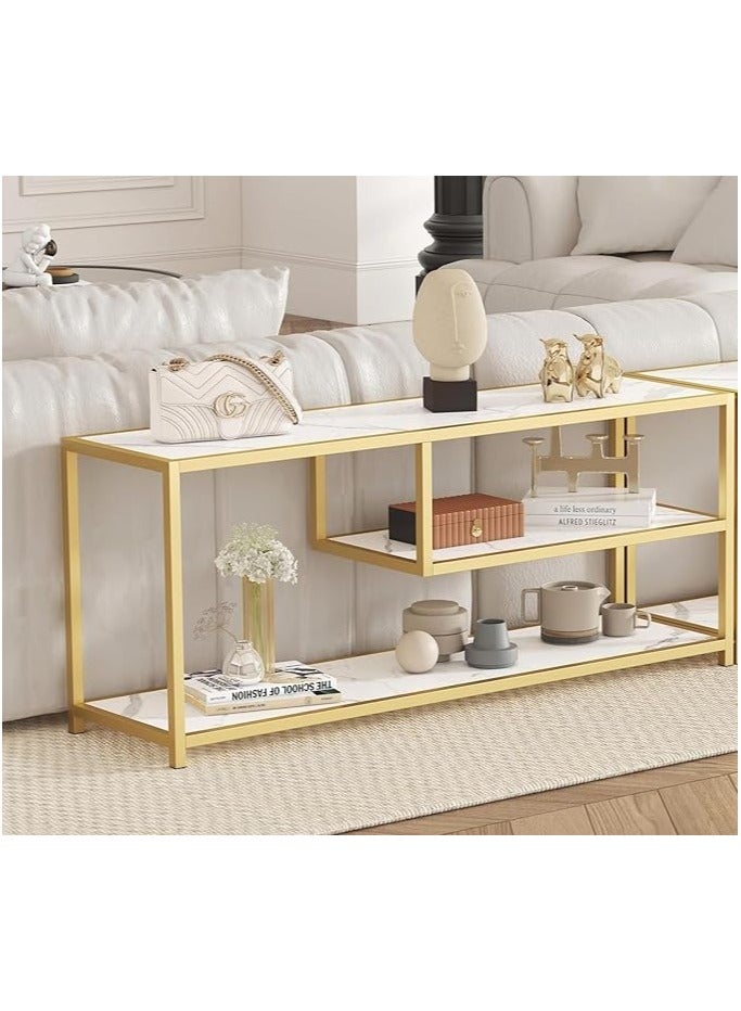 LINGWEI Modern Metal and Marble TV Stand Unit Sleek Entertainment Center with Storage Multifunctional Console Table Fits TVs up to 50 Inches - Image 5