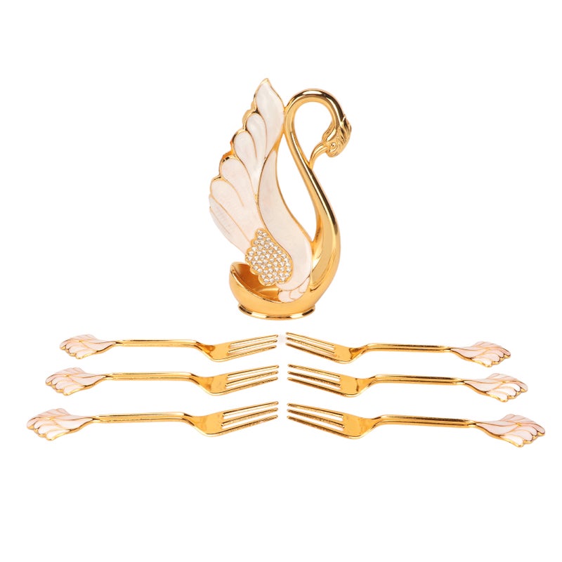 Swan Base Holder Innovative Gold Smoother Edges Coffee Dinnerware Set with Forks Spoons for Bistros Bars Parties Golden White Fork - Image 1