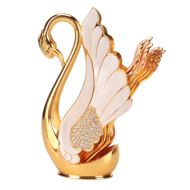 Swan Base Holder Innovative Gold Smoother Edges Coffee Dinnerware Set with Forks Spoons for Bistros Bars Parties Golden White Fork - Image 3