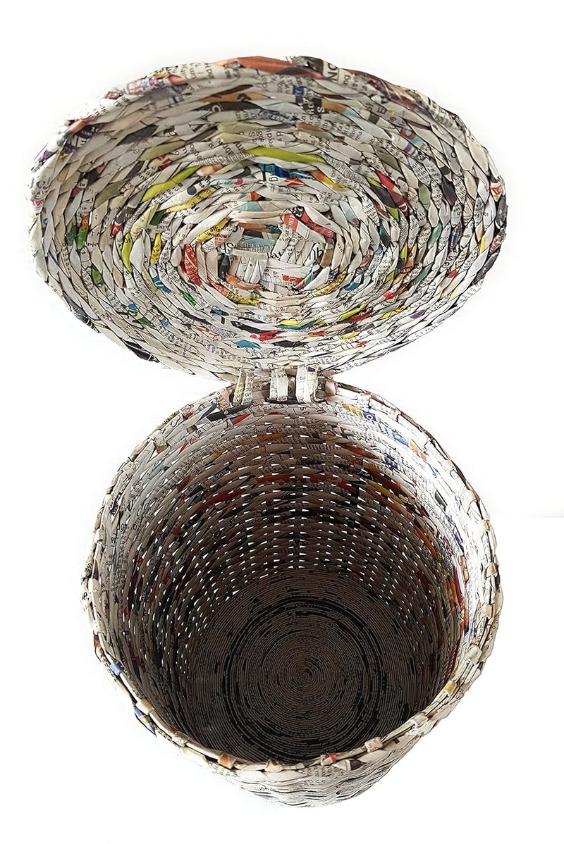 Sonas Creation Paperus, Standard Size 11 Inch Tall, 10 Liter, Color Natural, Waste Basket with Cover, Dustbin with Fixed Lid, Trashcan, Paper Bin, Eco-friendly, Handmade, of Paper Ropes - Image 1