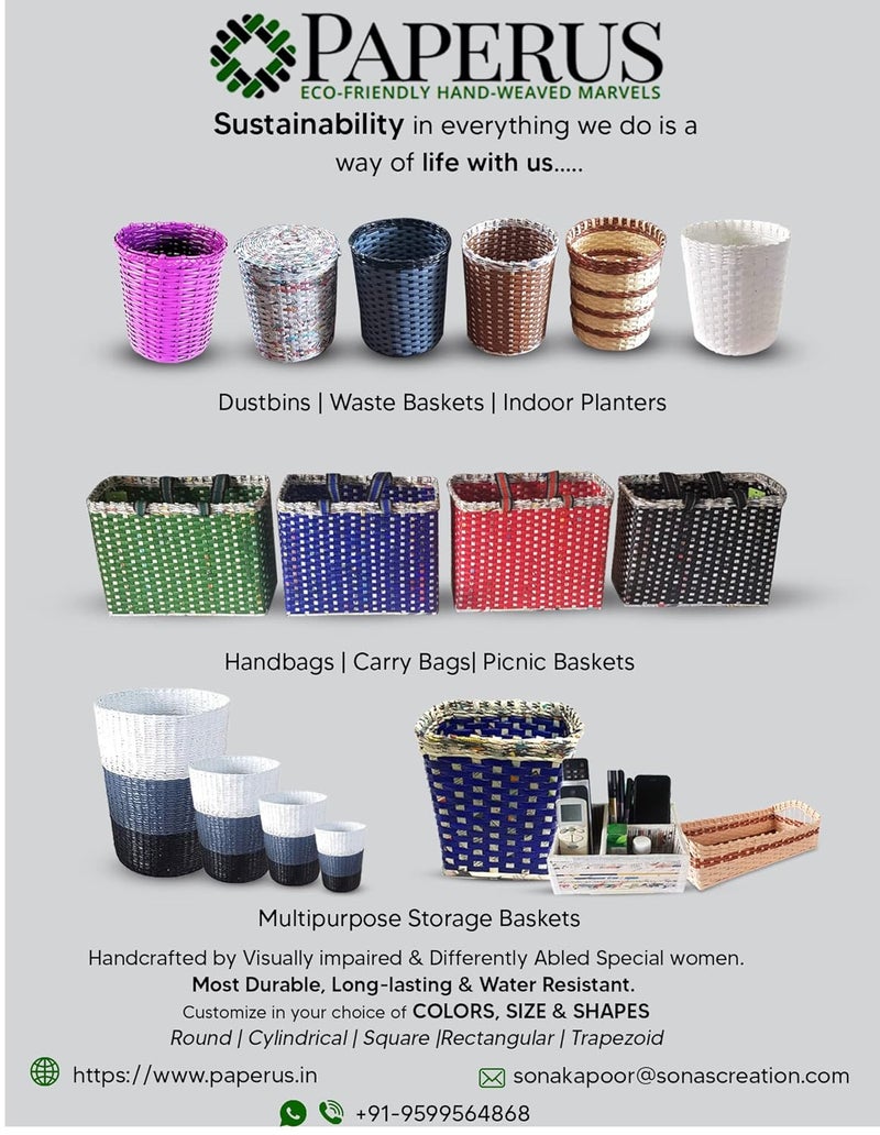 Sonas Creation Paperus, Standard Size 11 Inch Tall, 10 Liter, Color Natural, Waste Basket with Cover, Dustbin with Fixed Lid, Trashcan, Paper Bin, Eco-friendly, Handmade, of Paper Ropes - Image 4