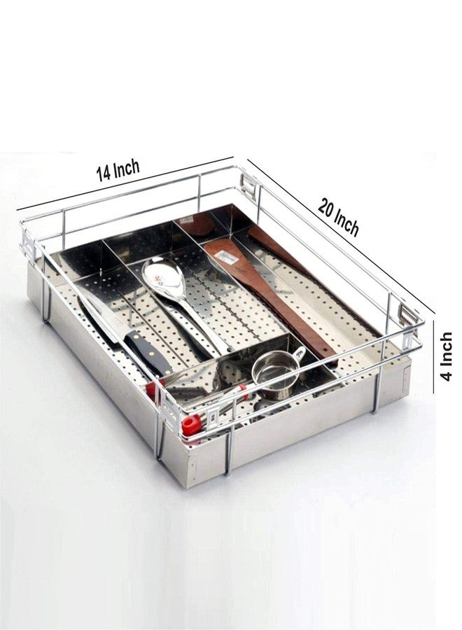 KEEPWELL Cutlery Tray Kitchen Basket/Cosmetic Stationary Storage Organizer/Cutlery Organizer Basket for Modular Kitchen/Kitchen Trolley/Kitchen Cabinet (Silver, 14X20X4 Inch Cutlery Basket) - Image 3