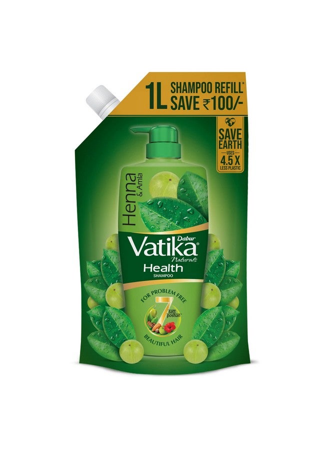Dabur Vatika Health Shampoo - 1L (Refill Pouch) | With 7 Natural Ingredients | For Smooth, Shiny & Nourished Hair | Repairs Hair Damage, Controls Frizz | For All Hair Types | Goodness Of Henna & Amla - Image 1