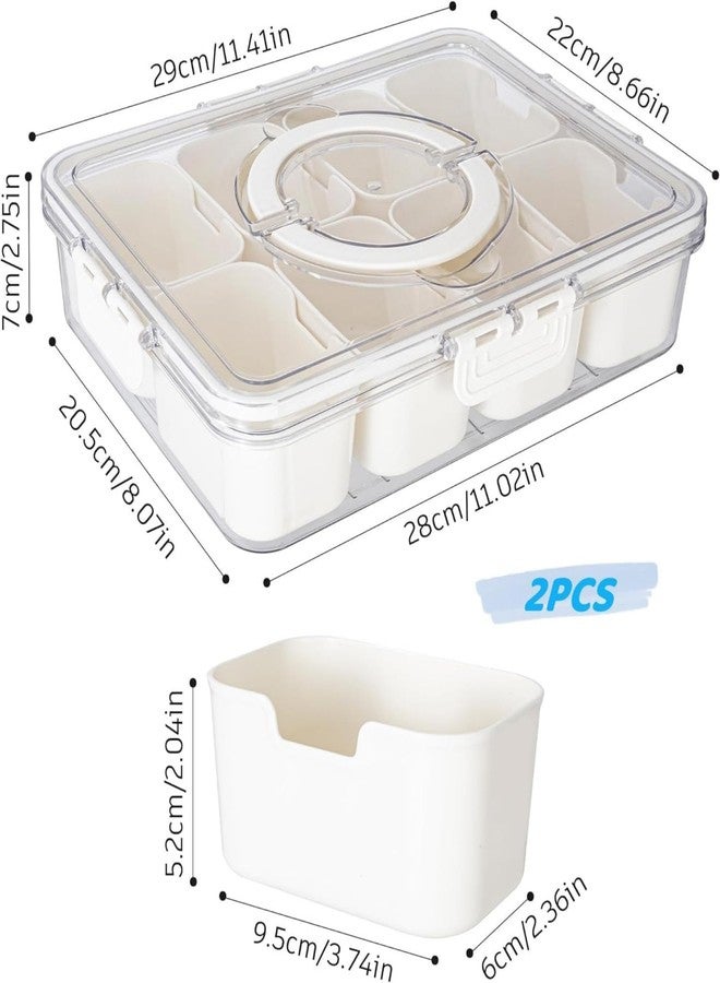 WACOI Divided Snack Serving Tray with Lid and Handle Travel Snackle Charcuterie Container Portable Storage Organizer for Candy, Fruits, Nuts, Snacks, Party, Picnic 2 Packs White - Image 2