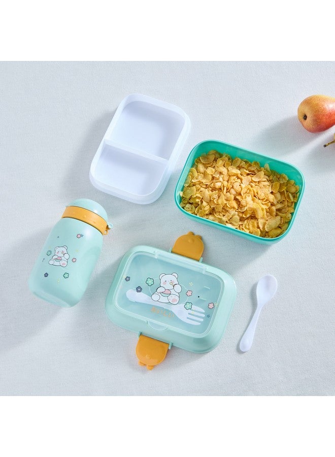Home Box Neo Teddy 4-Piece Lunch Box and Sip Bottle Set with Spoon and Fork 500 ml  - Image 1