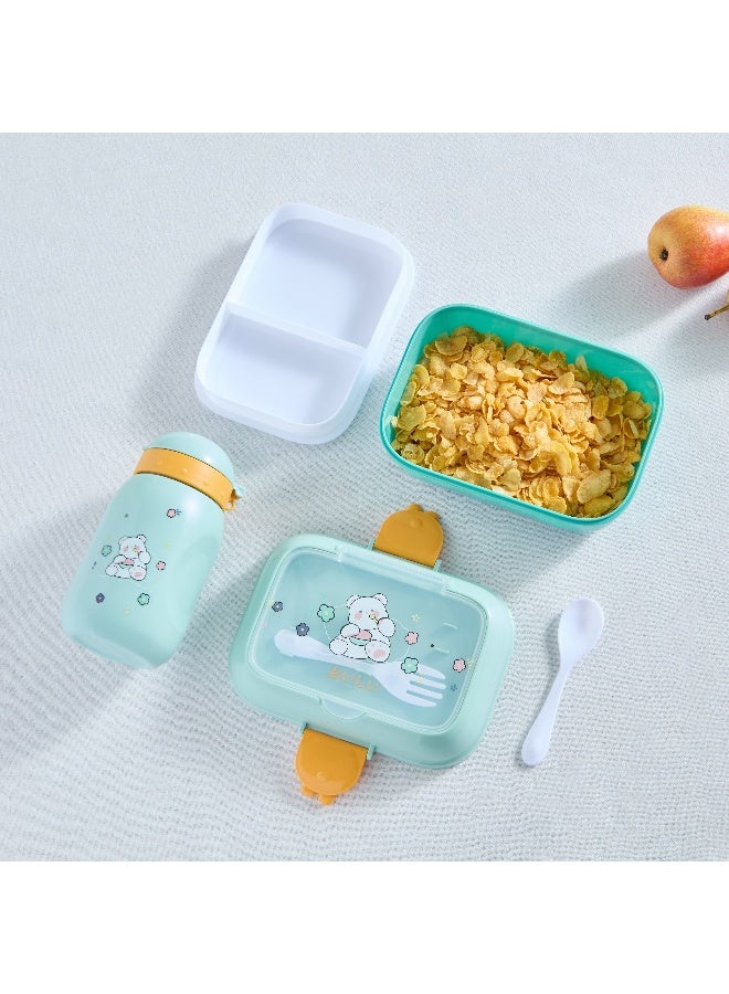 Home Box Neo Teddy 4-Piece Lunch Box and Sip Bottle Set with Spoon and Fork 500 ml  - Image 2