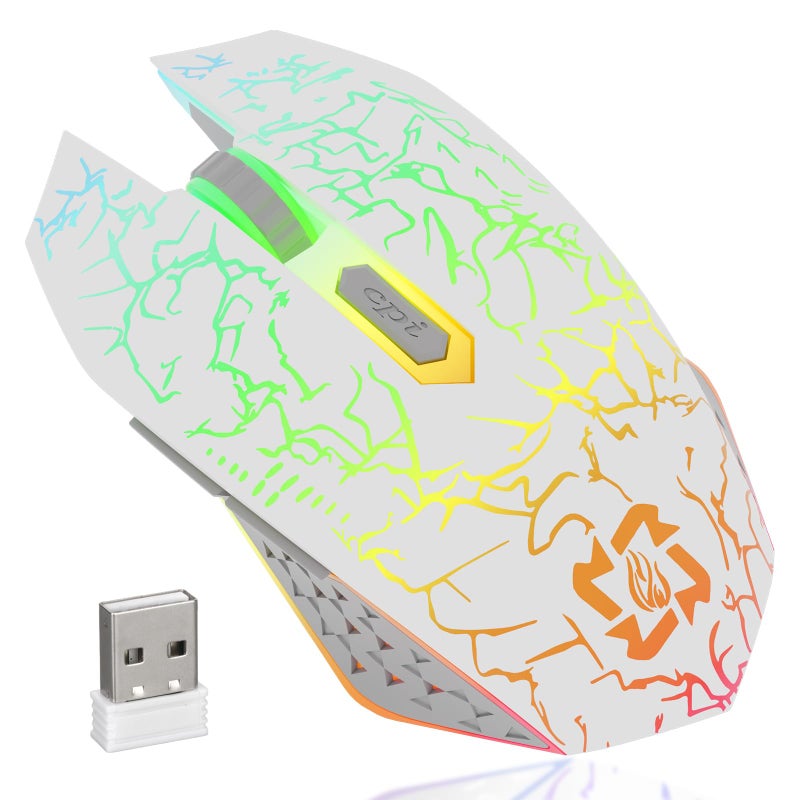 MELOGAGA Bluetooth Mouse Wireless Gaming Mouse, 2.4G Cordless RGB Rechargeable PC Game Mouse Computer Mice for Laptop Desktop -White - Image 1