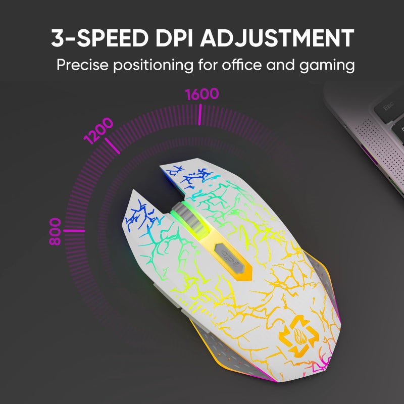 MELOGAGA Bluetooth Mouse Wireless Gaming Mouse, 2.4G Cordless RGB Rechargeable PC Game Mouse Computer Mice for Laptop Desktop -White - Image 3