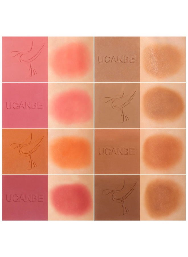 MARBUROLY 8 Colors Face Matte Blush Palette Shading Blusher with Brush - Buildable Facial Cheek Blusher Contour Bronzing Pressed Powder Makeup Pallet Women Gift Set (01 Matte) - Image 5
