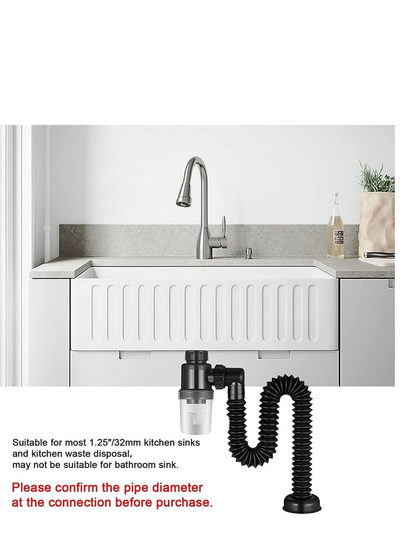 إكسفور Bathroom Sink Drain Kit Sink Drain Pipe, with Flexible Expandable P-Trap Sink Drain Pipe Tube, Suitable for Bathroom Sink, Kitchen Sink, Garbage Disposal  Shampoo Bowls - Image 4