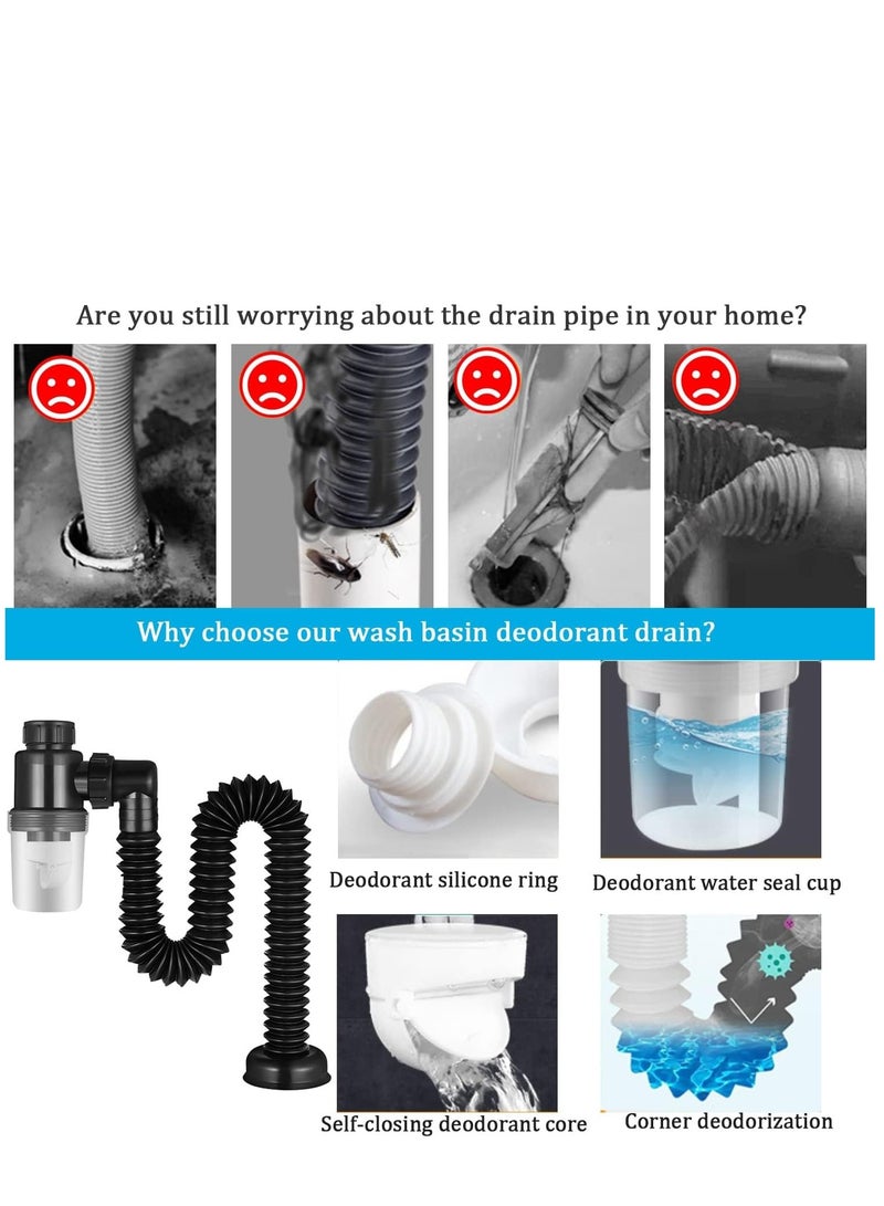 إكسفور Bathroom Sink Drain Kit Sink Drain Pipe, with Flexible Expandable P-Trap Sink Drain Pipe Tube, Suitable for Bathroom Sink, Kitchen Sink, Garbage Disposal  Shampoo Bowls - Image 2