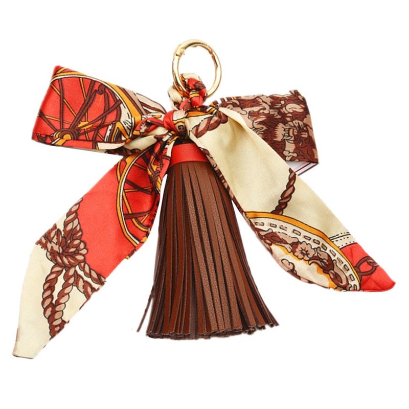 QTMY Silk Ribbon Bow Tassel Bag Pendant Charm Keyring Keychain for Women Purse Handbag Decor (Brown) - Image 3
