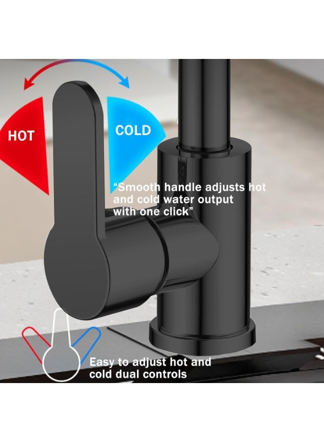 Relex Waterfall Kitchen Sink Tap with Pull Out Sprayer, 360° Swivel & Single Handle Matte Black Kitchen Faucet 4 Modes, Modern Stainless Steel 1 Hole Sink Mixer - Image 3