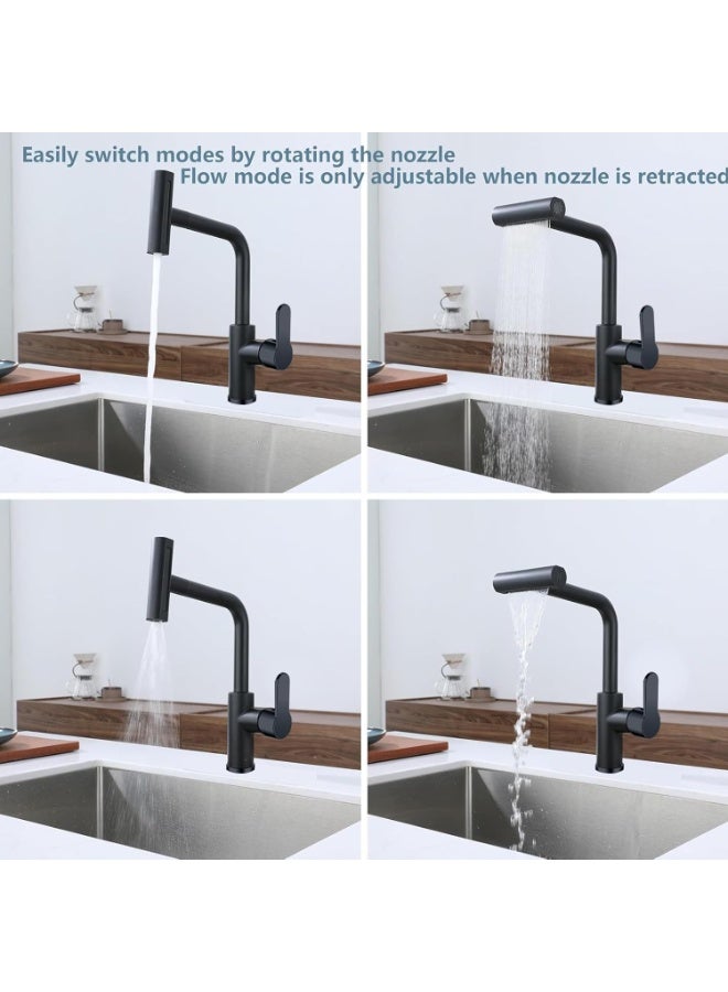 Relex Waterfall Kitchen Sink Tap with Pull Out Sprayer, 360° Swivel & Single Handle Matte Black Kitchen Faucet 4 Modes, Modern Stainless Steel 1 Hole Sink Mixer - Image 4