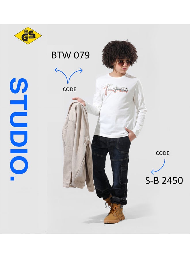 قميص جاباردين خريفي للأولاد مع تيشيرت قطني بأكمام طويلة