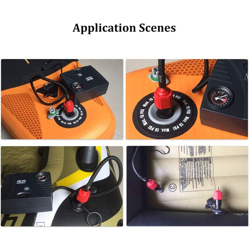 BUENNUS Car Compressor to Inflatable Pump Valve Adapter, Inflatable Valve Adapter with 4 Nozzles for Inflatable Air Mattress,Swimming Ring/Pool,Inflatable Bed/Sofa,Boat,Kayak,SUP and More - Image 2