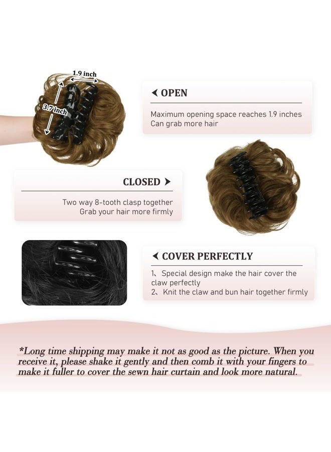 RUWISS Claw Clip Messy Bun Hair Piece Real Human Hair Buns Wavy Curly Chignon Hair Bun Extensions Tousled Updo Claw Clip Ponytail Hairpieces (Light Brown) - Image 5