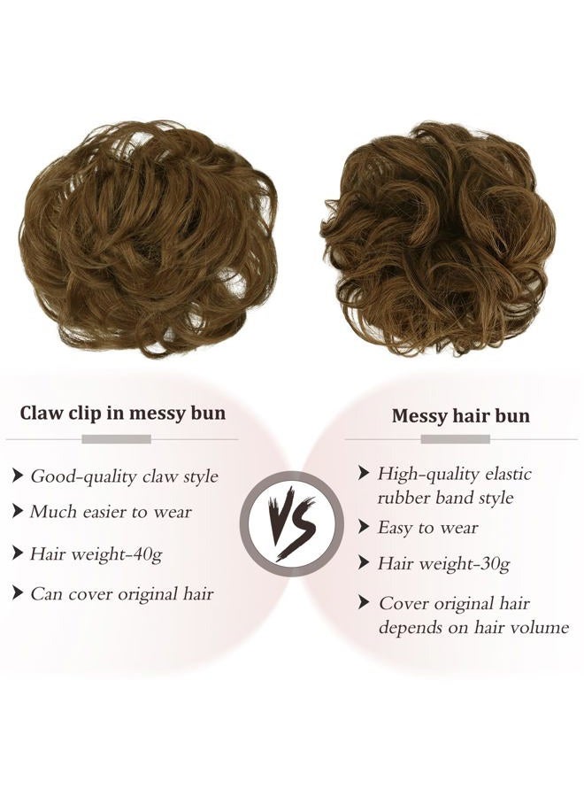RUWISS Claw Clip Messy Bun Hair Piece Real Human Hair Buns Wavy Curly Chignon Hair Bun Extensions Tousled Updo Claw Clip Ponytail Hairpieces (Light Brown) - Image 4