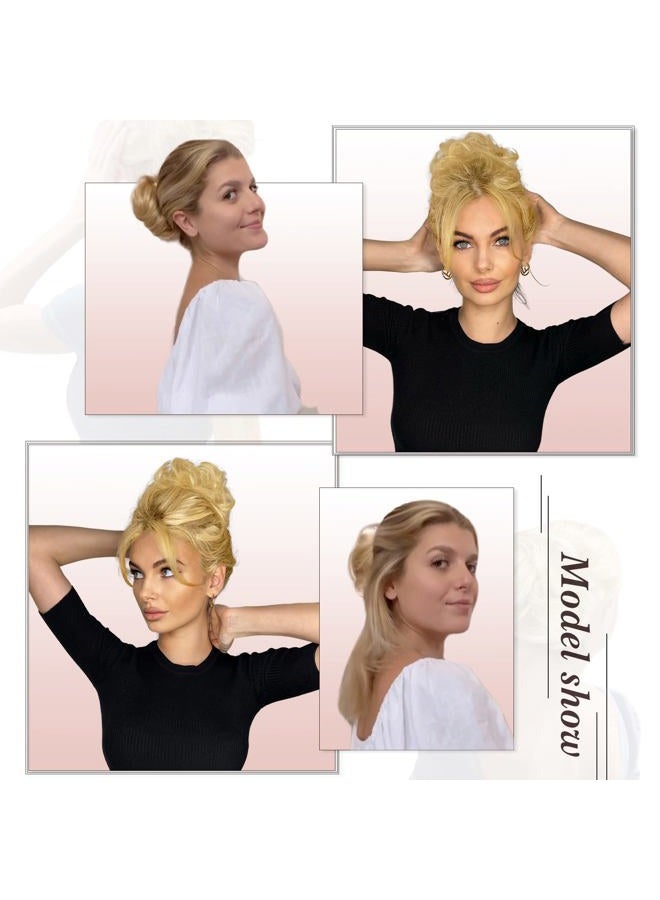 RUWISS Claw Clip Messy Bun Hair Piece Real Human Hair Buns Wavy Curly Chignon Hair Bun Extensions Tousled Updo Claw Clip Ponytail Hairpieces (Light Brown) - Image 2
