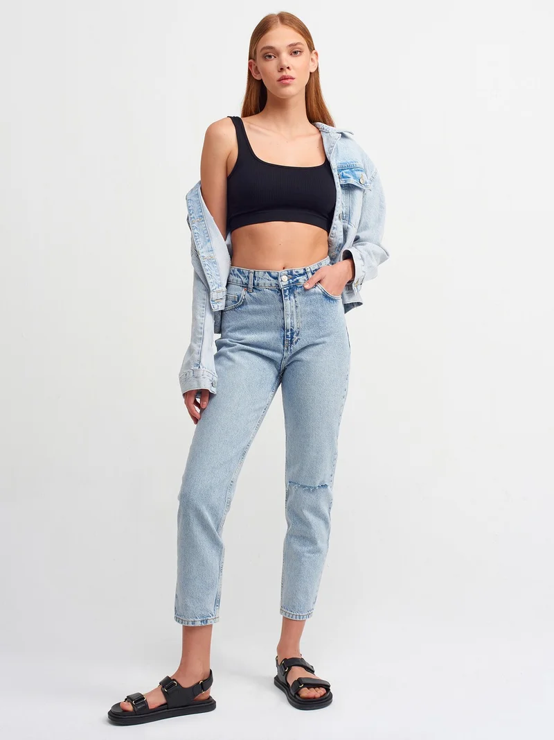 ديلفين 4312 Dizi Stripe Laser Mom Trousers-Blue