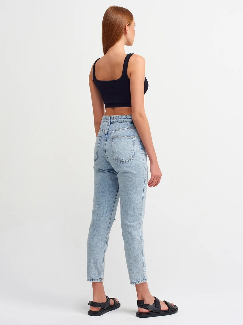 ديلفين 4312 Dizi Stripe Laser Mom Trousers-Blue