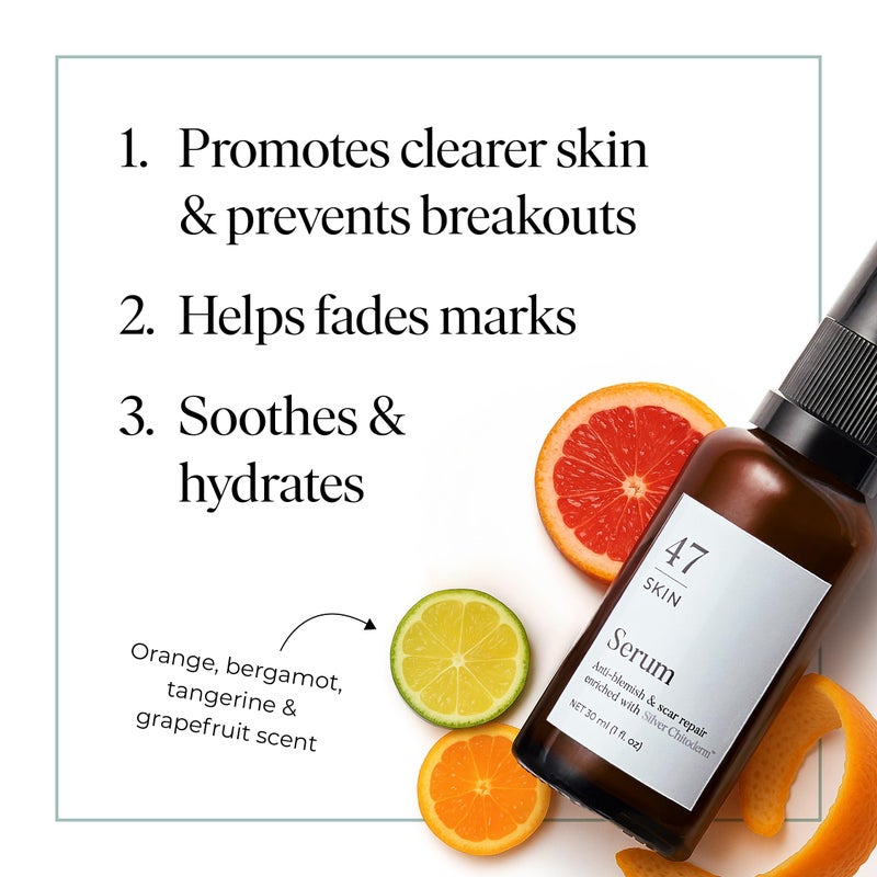 47 Skin سيروم الوجه المرطب 47 للبشرة لعلاج حب الشباب والندبات، سيروم إصلاح العيوب والندبات مع شيتوديرم الفضي - مرطب للبشرة الناعمة (1.01 أونصة)  - Image 3