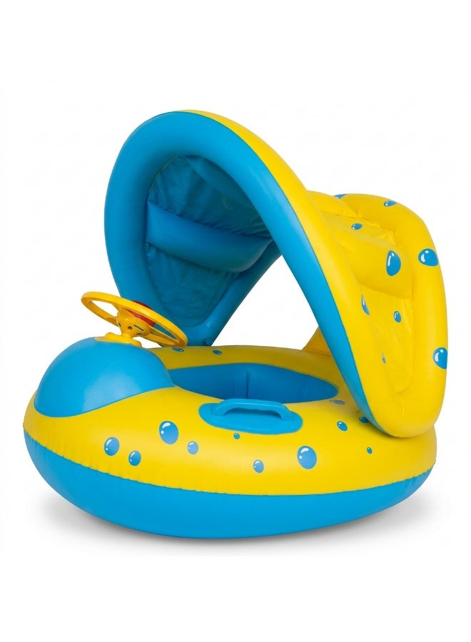 Baby Inflatable Swim Float with Sun Canopy, Steering Wheel, Safe Toddler Pool Float Seat for Summer Water Fun - Image 2