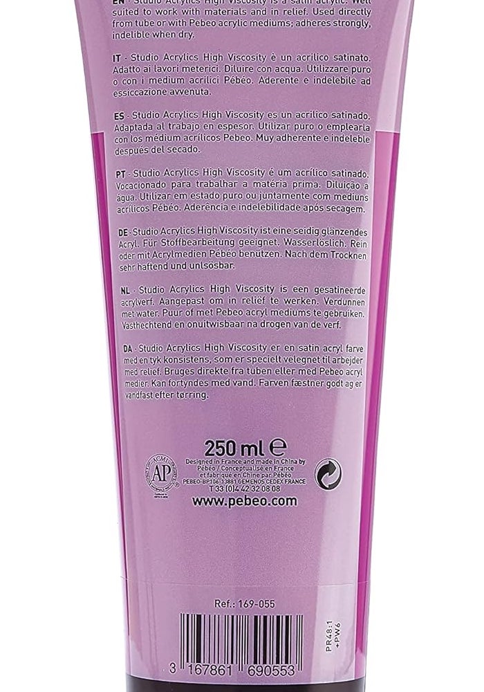 Pebeo Studio Acrylics High Viscosity Fine Acrylic Paint, 250 ml - Azo Pink - Image 2