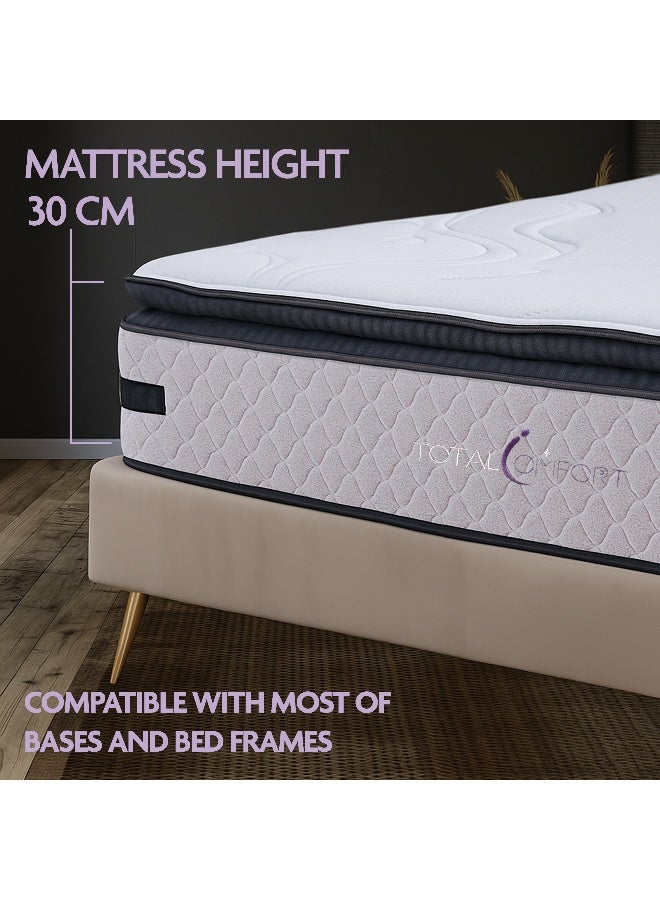 TOTAL COMFORT Edinburgh Mattress | 30cm Thickness | Memory Foam | 5-Zone Support System | Motion Isolation | No Turn Design | Pillow Top (Single 100x200x30 cm) - Image 2