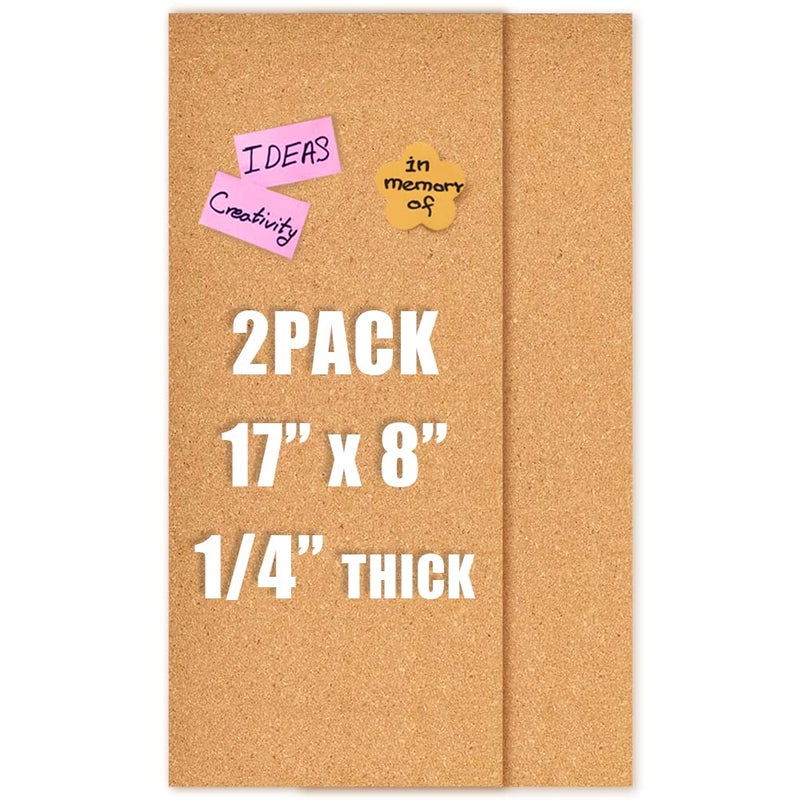 Aitakatta 17x8" Cork Board Tiles Bulletin Board, 1/4" Thick Self-Adhesive Cork Boards for Walls, Cork Tiles Vision Board for Home, Office, School, Bulletin Board Decorations(6mm,2pc) - Image 1
