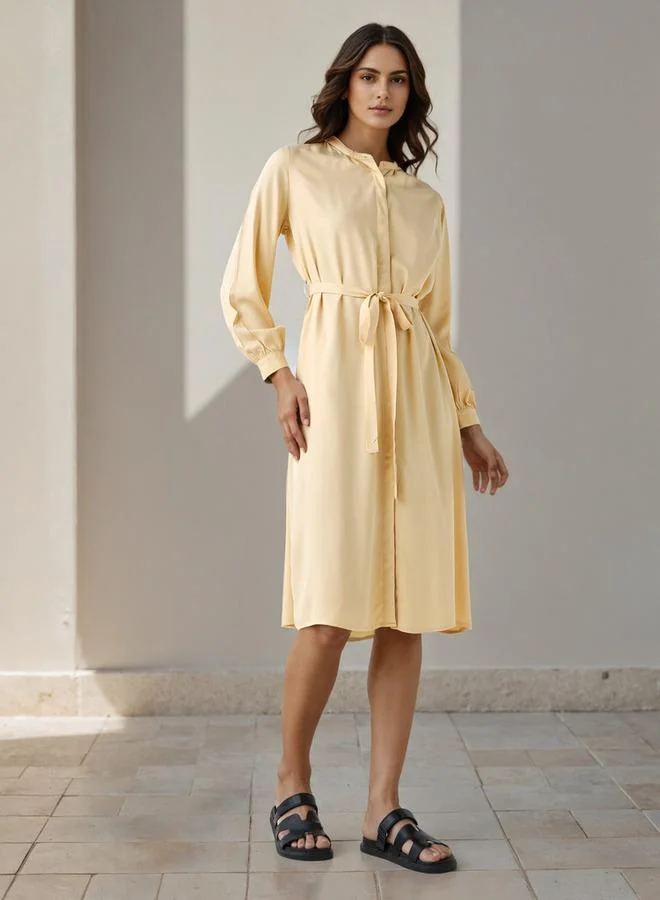 Splash FAV Shirt Midi Rayon Dress with Mandarin Collar