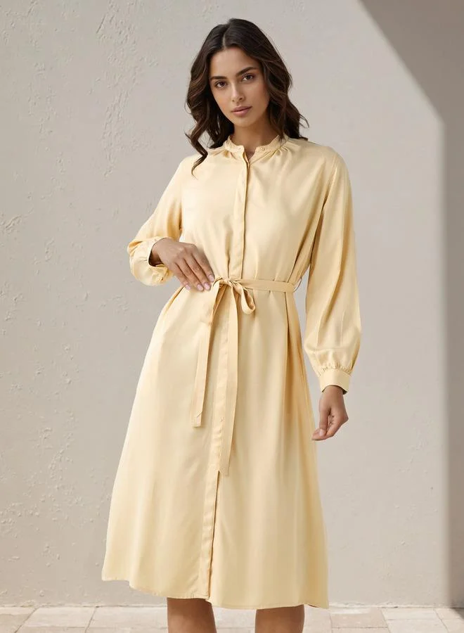 Splash FAV Shirt Midi Rayon Dress with Mandarin Collar