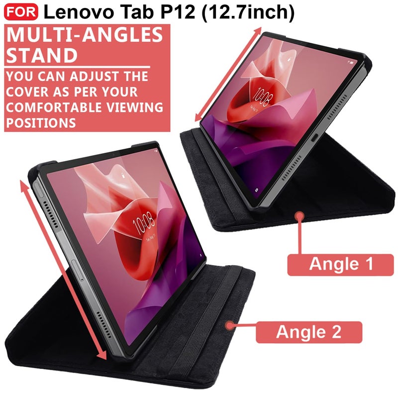 CEDO Lenovo Tab P12 (12.7 inch) Flip Cover | Leather Finish | 360 Degree Rotate Back Cover | Shockproof Back Cover Case for Lenovo Tab P12 (12.7 inch) (Black) - Image 5