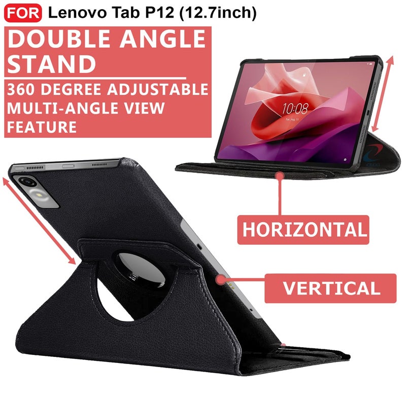 CEDO Lenovo Tab P12 (12.7 inch) Flip Cover | Leather Finish | 360 Degree Rotate Back Cover | Shockproof Back Cover Case for Lenovo Tab P12 (12.7 inch) (Black) - Image 2