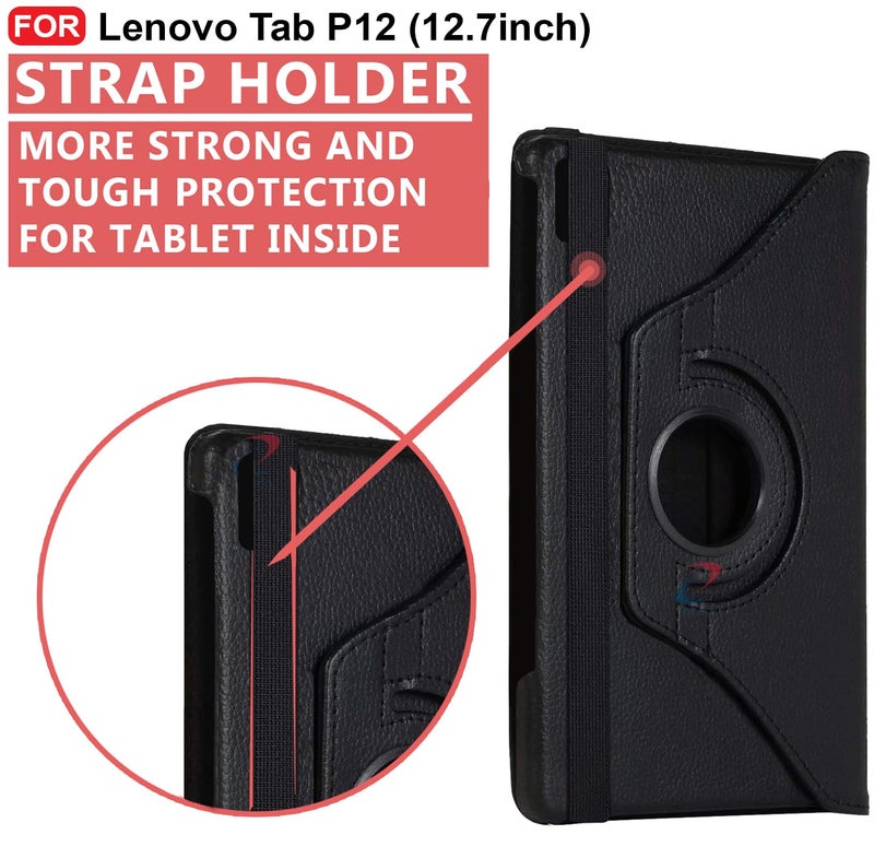 CEDO Lenovo Tab P12 (12.7 inch) Flip Cover | Leather Finish | 360 Degree Rotate Back Cover | Shockproof Back Cover Case for Lenovo Tab P12 (12.7 inch) (Black) - Image 3