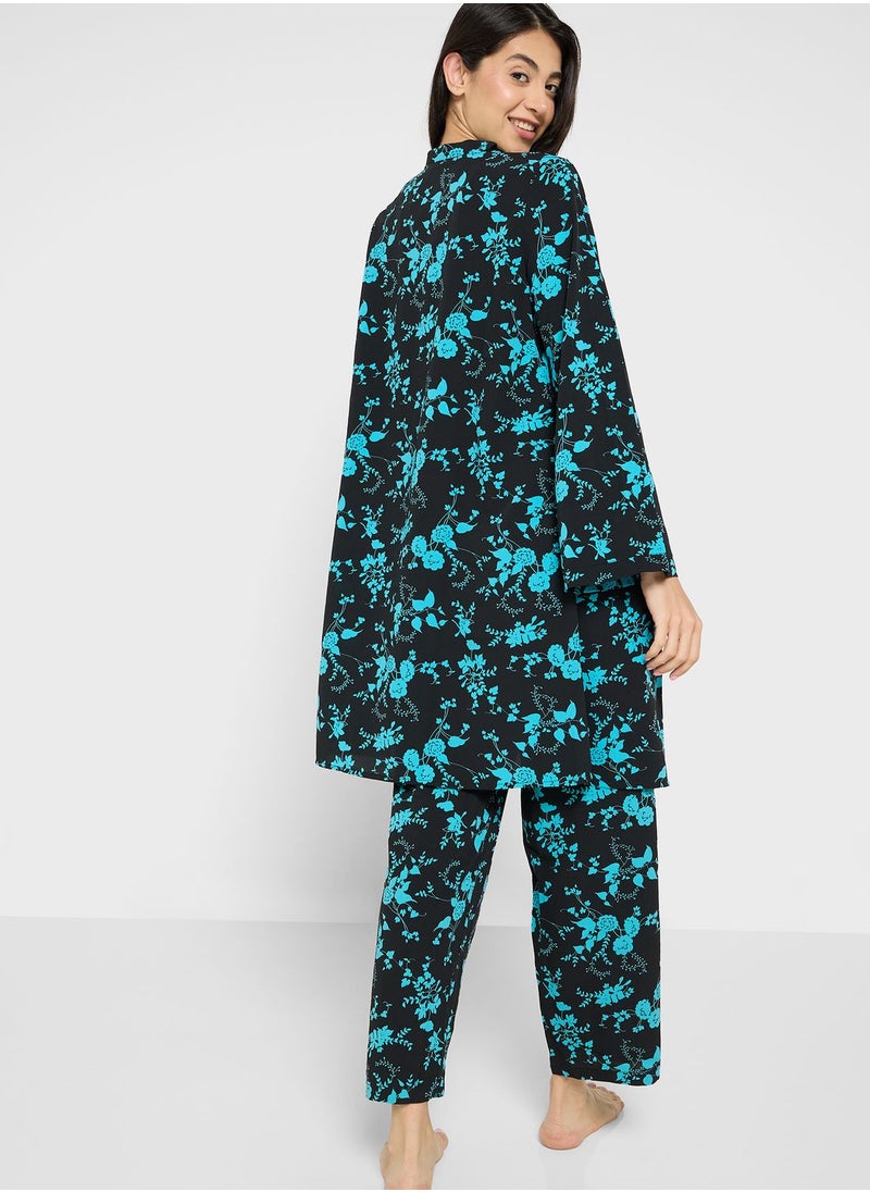 ELLA - 5Pc Pyjama Set Cami Top With Night Robe, Slip, Short & Pant - Image 1