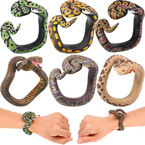 Sumind 6 Pieces Toy Snake Bracelet for Kids PVC Fake Snake Wristband Prank Gifts for Christmas Goodie Bag Stuffers Reptile Birthday Party Favors for Adults Teens - Image 1