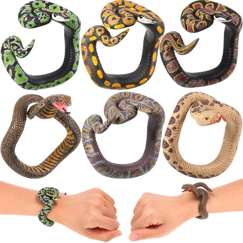 Sumind 6 Pieces Toy Snake Bracelet for Kids PVC Fake Snake Wristband Prank Gifts for Christmas Goodie Bag Stuffers Reptile Birthday Party Favors for Adults Teens - Image 3