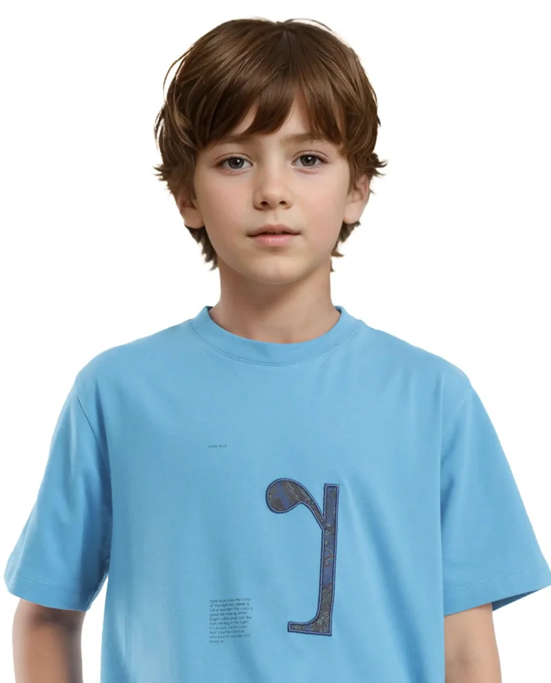 Rare Ones Rare Ones Kids Vel Blue Cotton Half Sleeves Crew Neck Embroidered Print T-Shirt