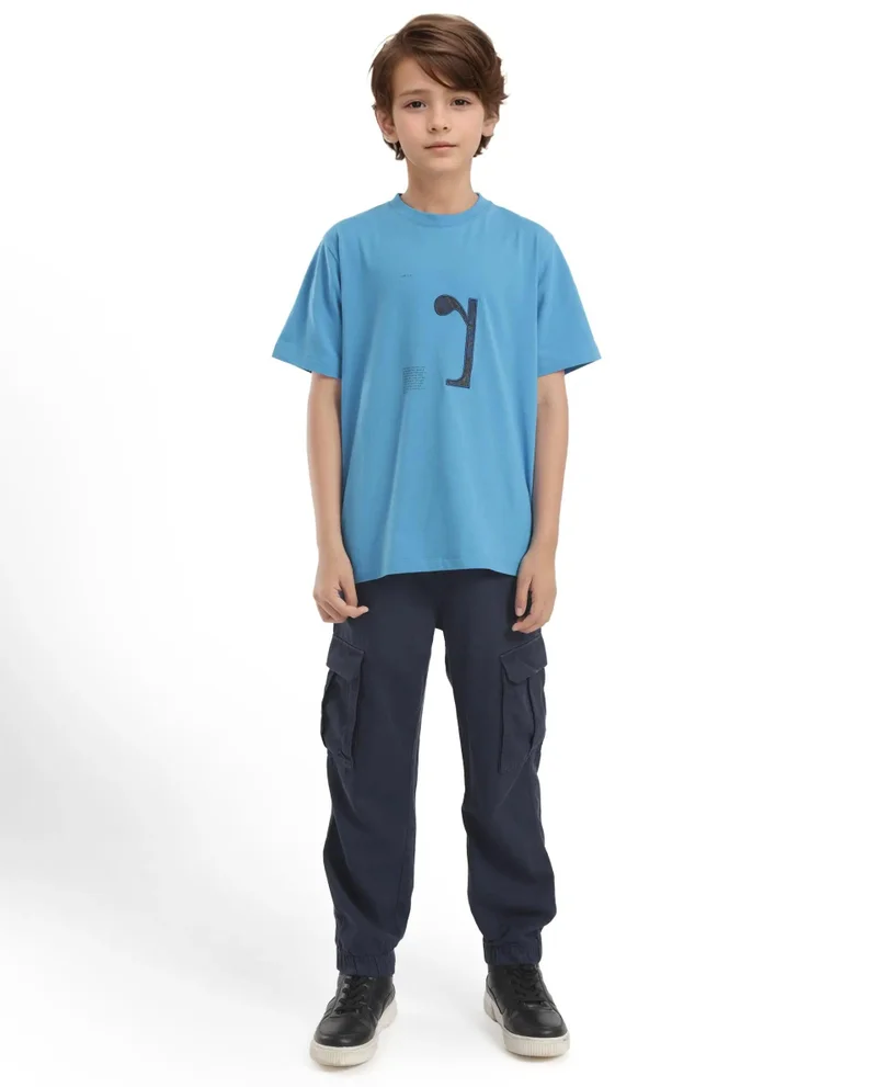 Rare Ones Rare Ones Kids Vel Blue Cotton Half Sleeves Crew Neck Embroidered Print T-Shirt