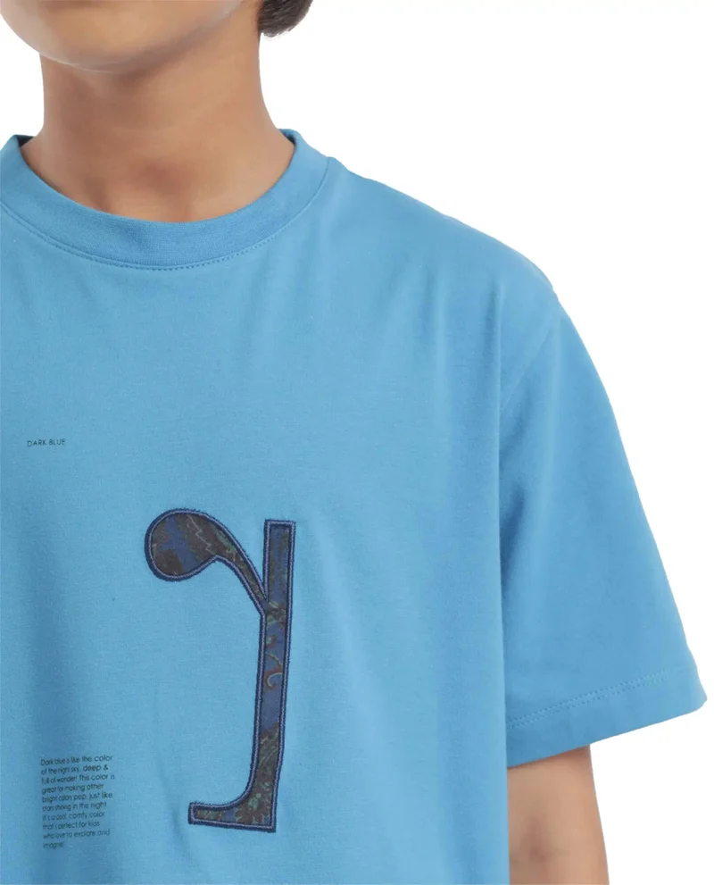 Rare Ones Rare Ones Kids Vel Blue Cotton Half Sleeves Crew Neck Embroidered Print T-Shirt