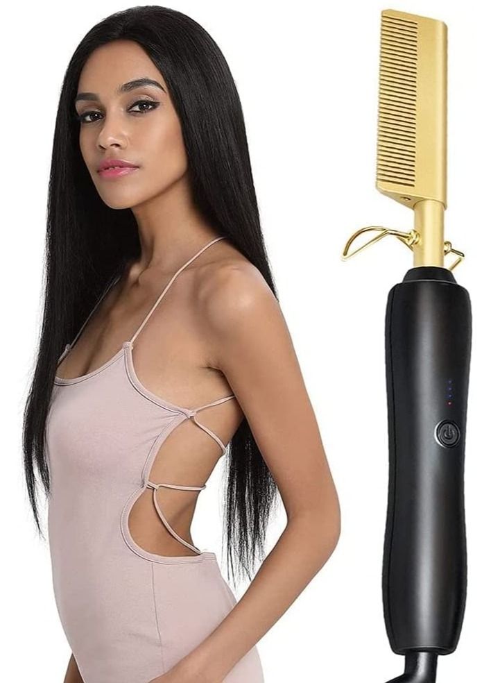 2 in 1 Hot Comb Straightener Electric Hair Straightener Hair Curler Wet Dry Use Hair Flat Irons Hot Heating Comb For Hair - Image 1