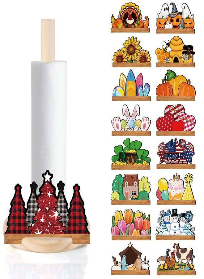 GlikCeil 18 Pcs Interchangeable Paper Towel Holder Christmas Wooden Paper Towel Holder with Interchangeable Sign Xmas Thanksgiving Winter Holiday Centrepieces for Kitchen Home Countertop - Image 1